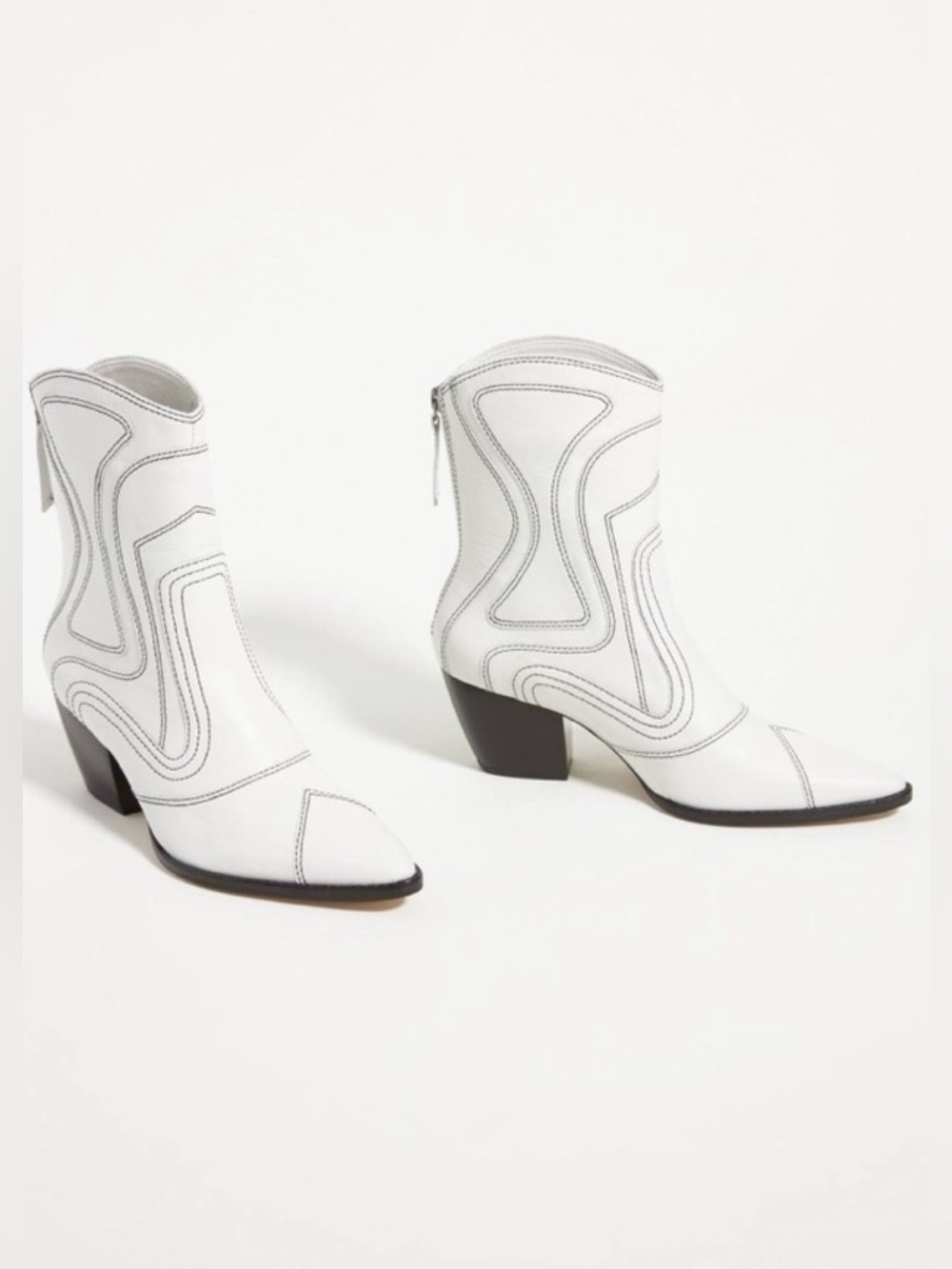 Anthropologie x Matisse Aries Contrast-Stitched Leather Western Ankle Boots 8.5